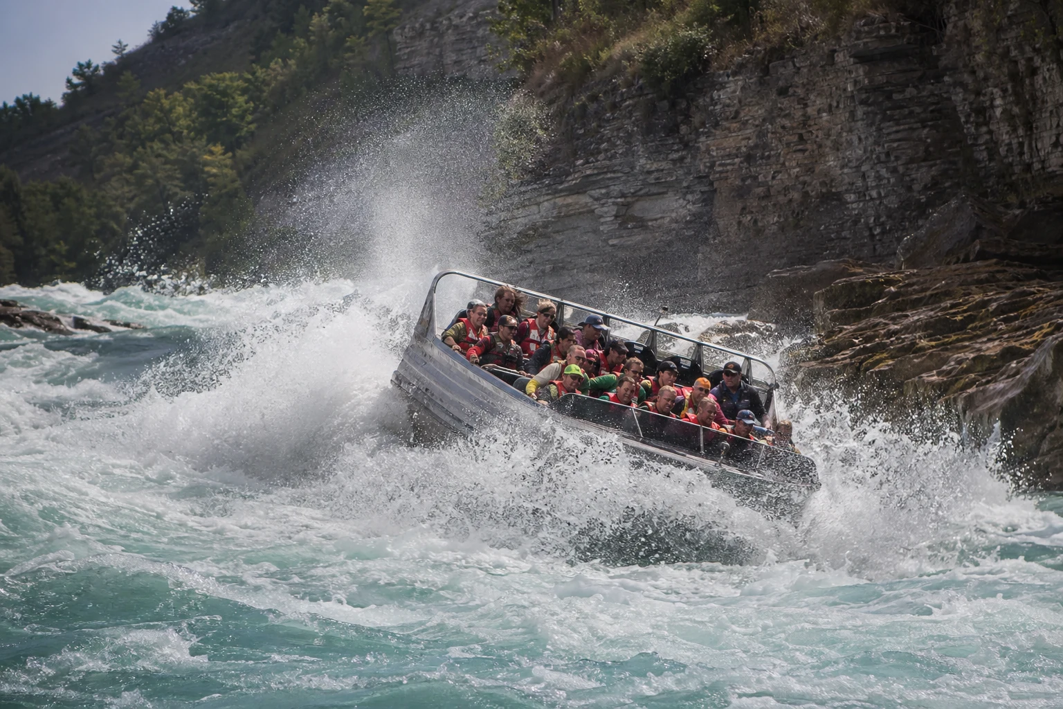 Wet Niagara River jet boat ride hitting whitewater